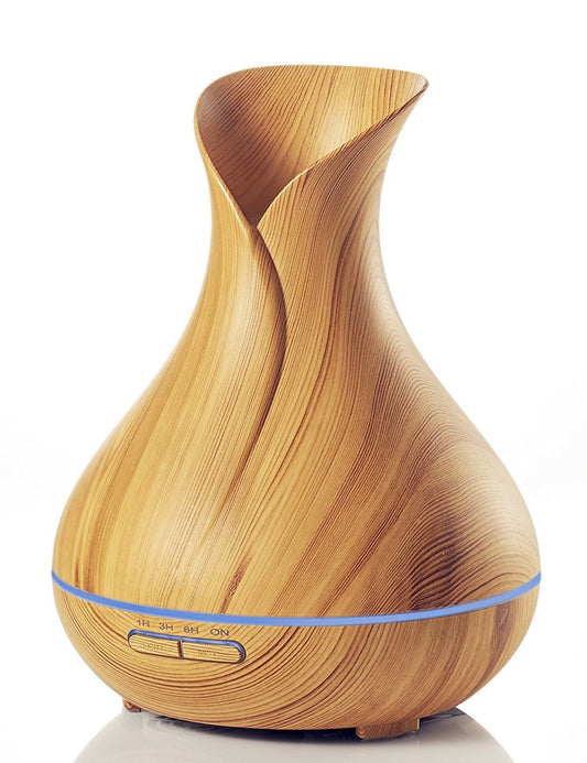 ENERG e's Vase 超音波式卓上加湿器 アロマディフューザー 400ml お洒落な木目調インテリア・タイプ 空焚き防止機能、タイマー機能、静音/乾燥、花粉症などの軽減に最適 T11-EN1522…